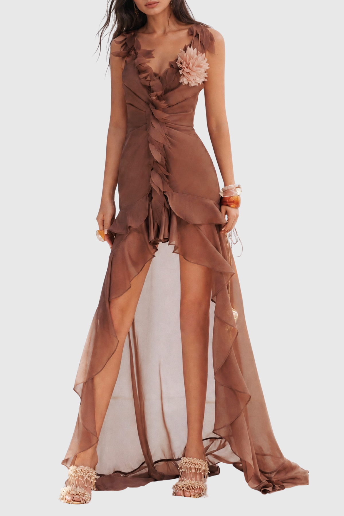 Oriane Leaf Ruffle Maxi Dress