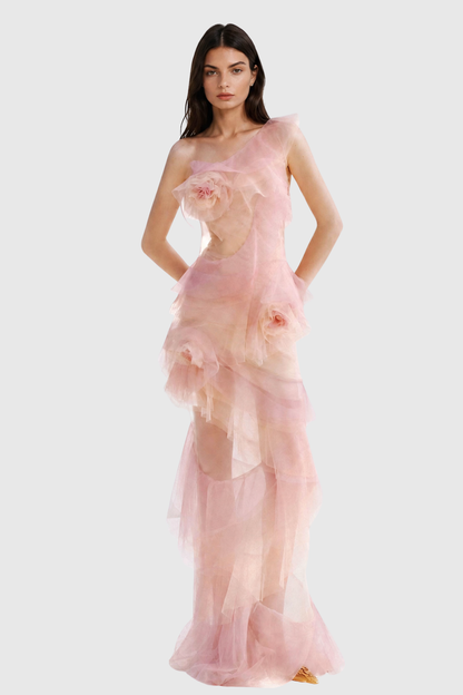 Oriane One Shoulder Floral Ruffle Maxi Dress