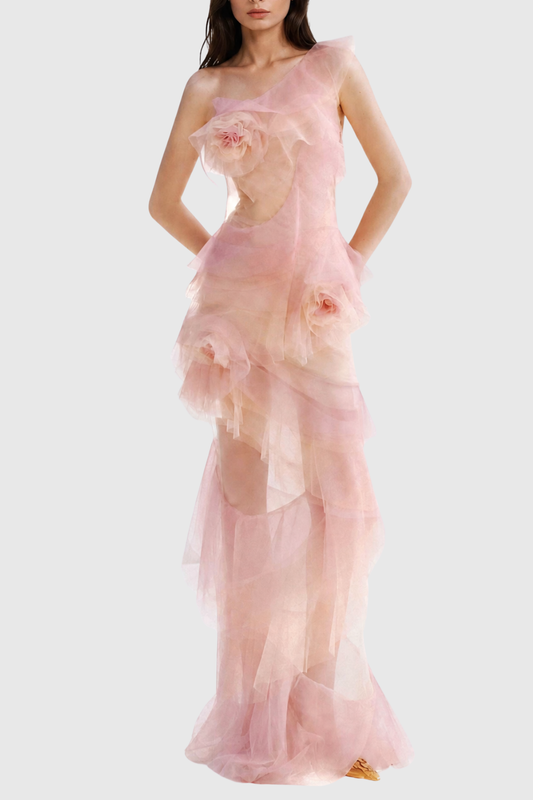 Oriane One Shoulder Floral Ruffle Maxi Dress