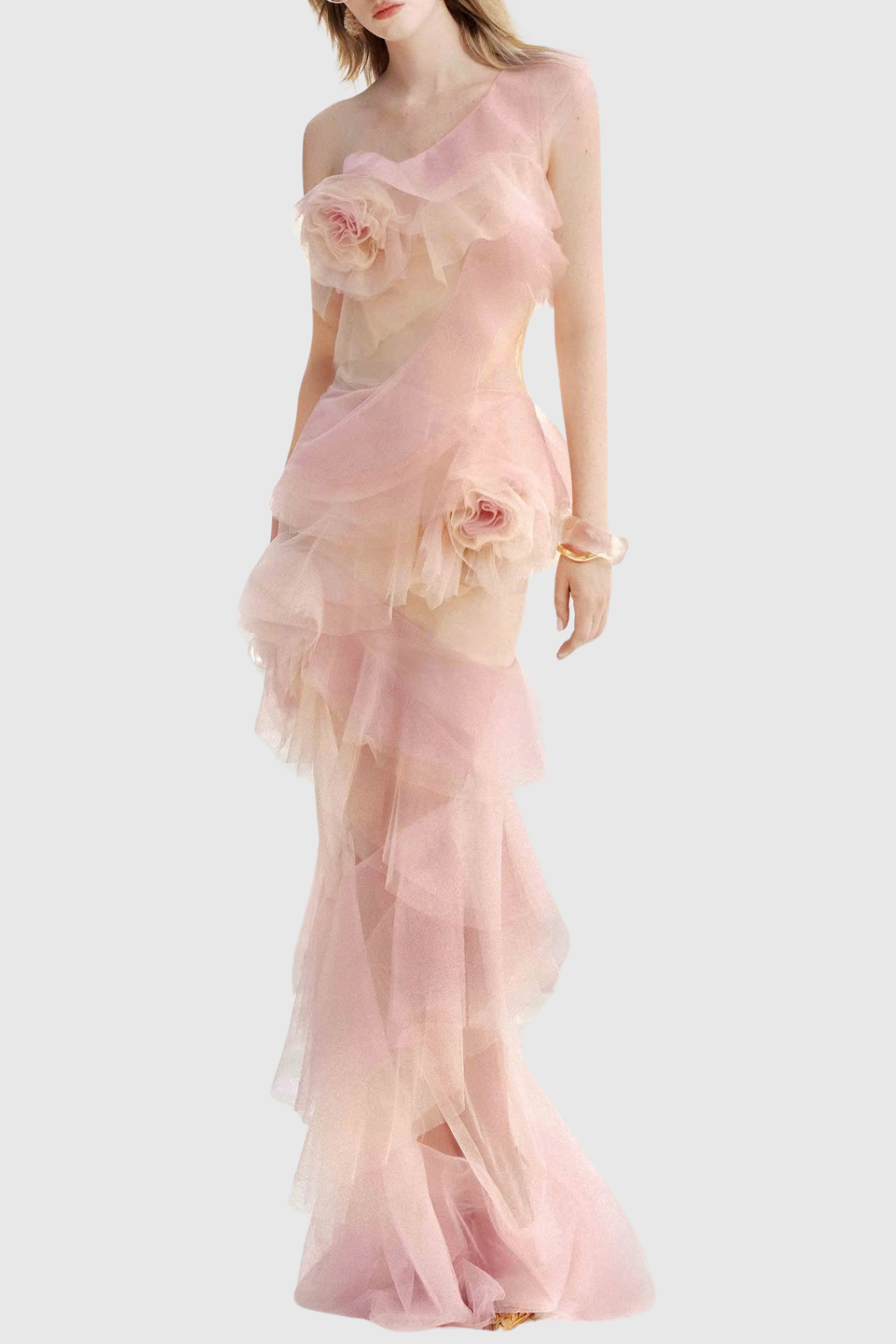 Oriane One Shoulder Floral Ruffle Maxi Dress