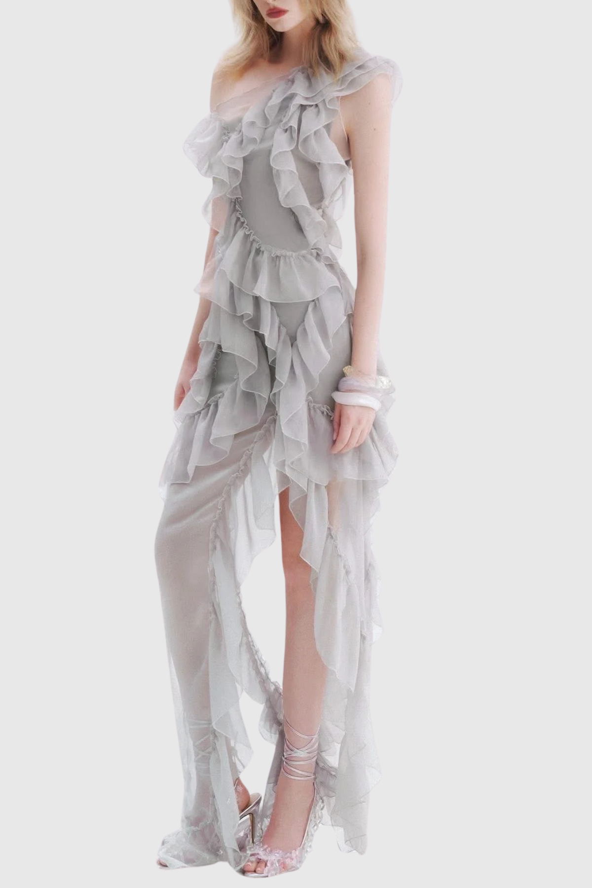 Oriane One Shoulder Ruffle Maxi Dress