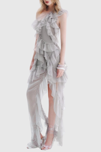 Oriane One Shoulder Ruffle Maxi Dress