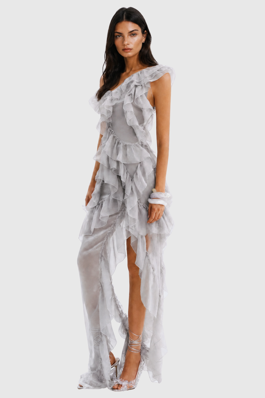 Oriane One Shoulder Ruffle Maxi Dress