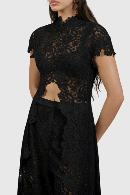 Orlaith Floral Lace Top & Pants Set - Black