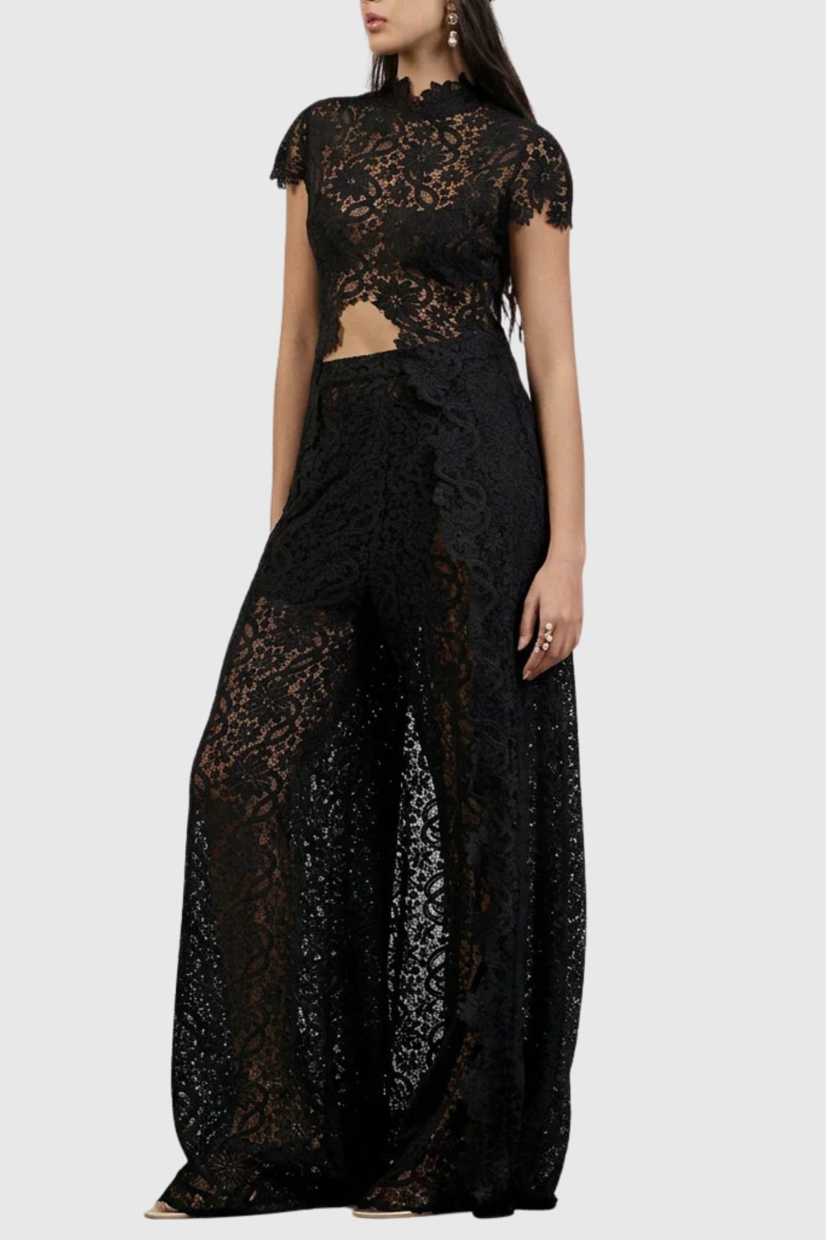 Orlaith Floral Lace Top & Pants Set - Black