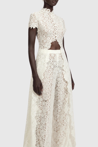 Orlaith Floral Lace Top & Pants Set - White