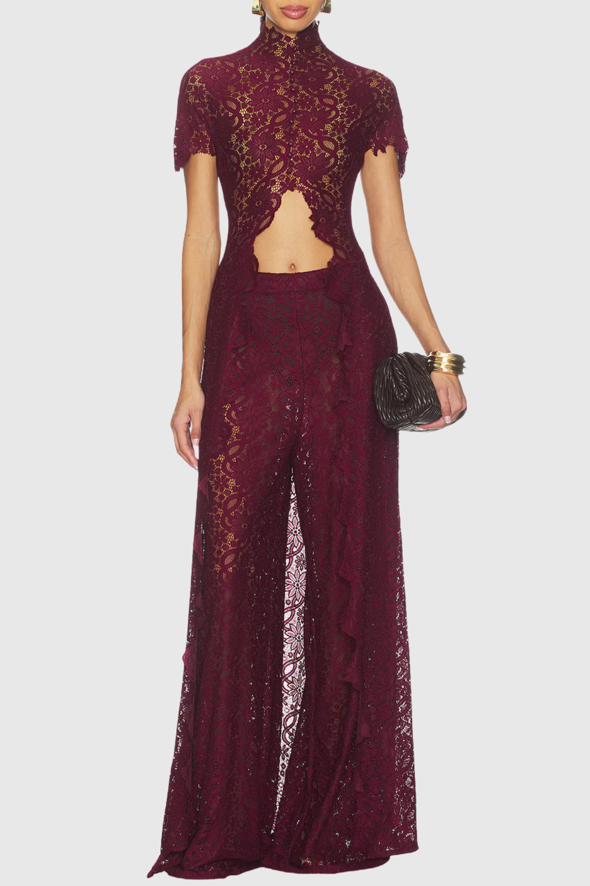 Orlaith Floral Lace Top & Pants Set - Wine