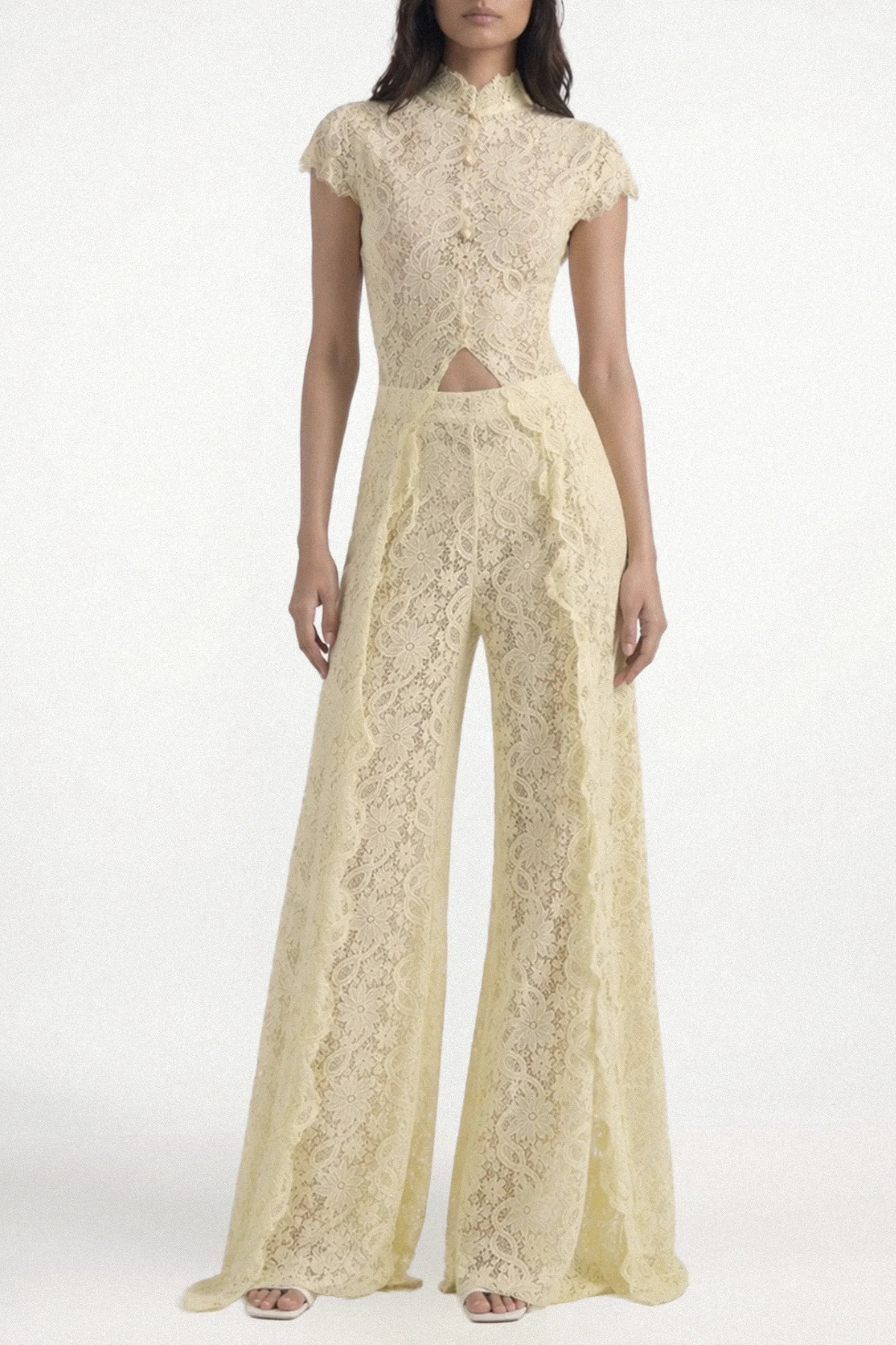Orlaith Floral Lace Top & Pants Set - Yellow