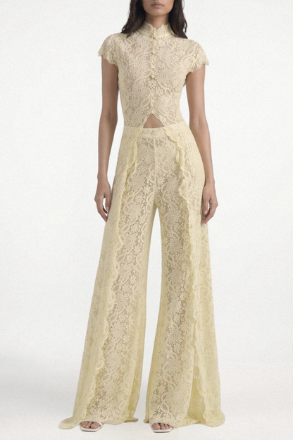 Orlaith Floral Lace Top & Pants Set - Yellow