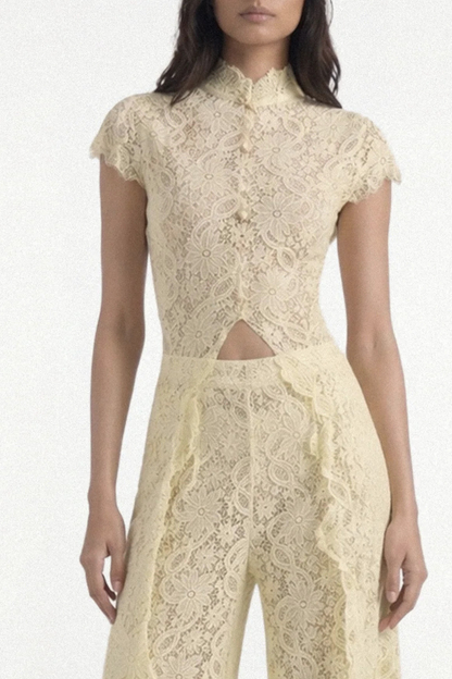 Orlaith Floral Lace Top & Pants Set - Yellow