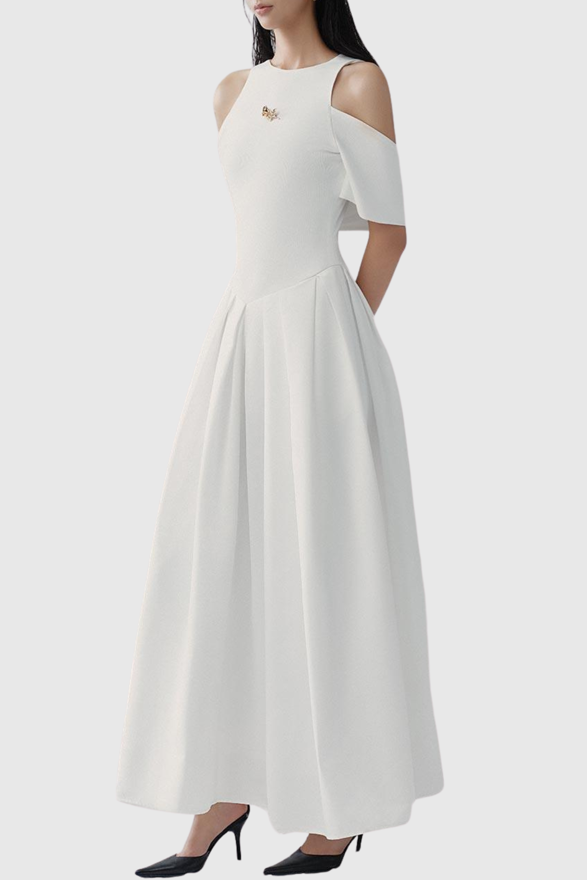 Orlando Cold Shoulder Sleeve Maxi Dress - White