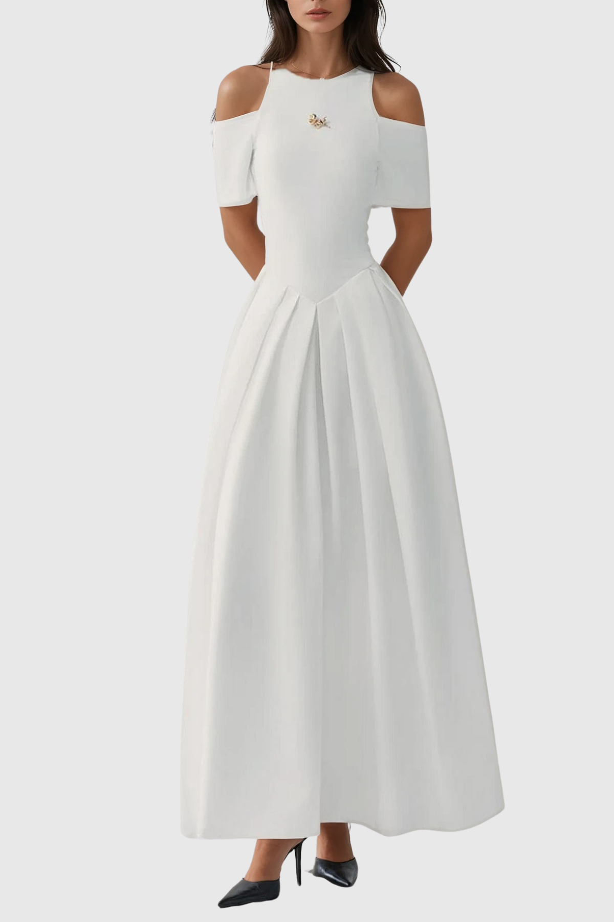 Orlando Cold Shoulder Sleeve Maxi Dress - White