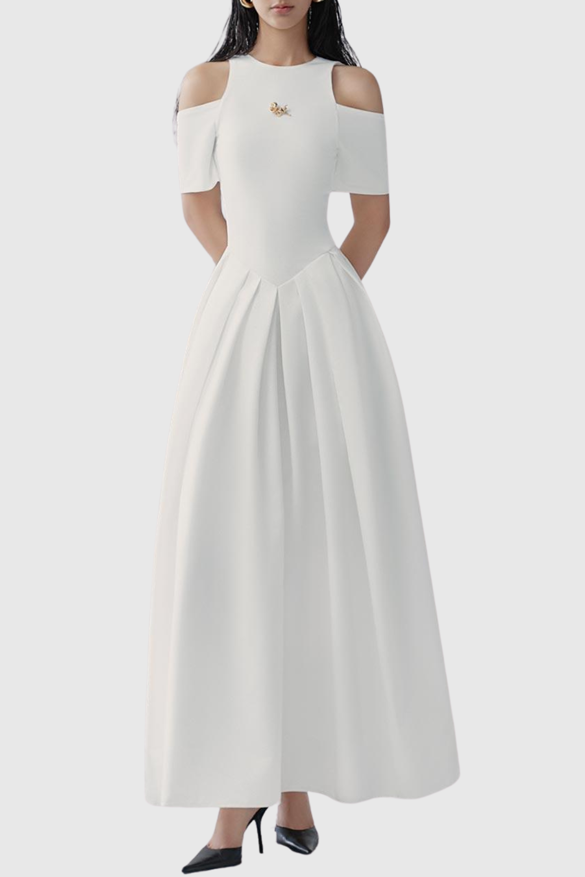 Orlando Cold Shoulder Sleeve Maxi Dress - White