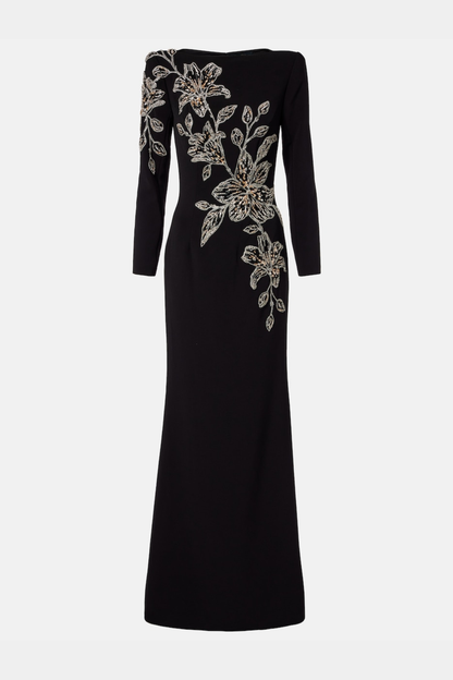 Orphra Floral Embellished Maxi Dress - Black
