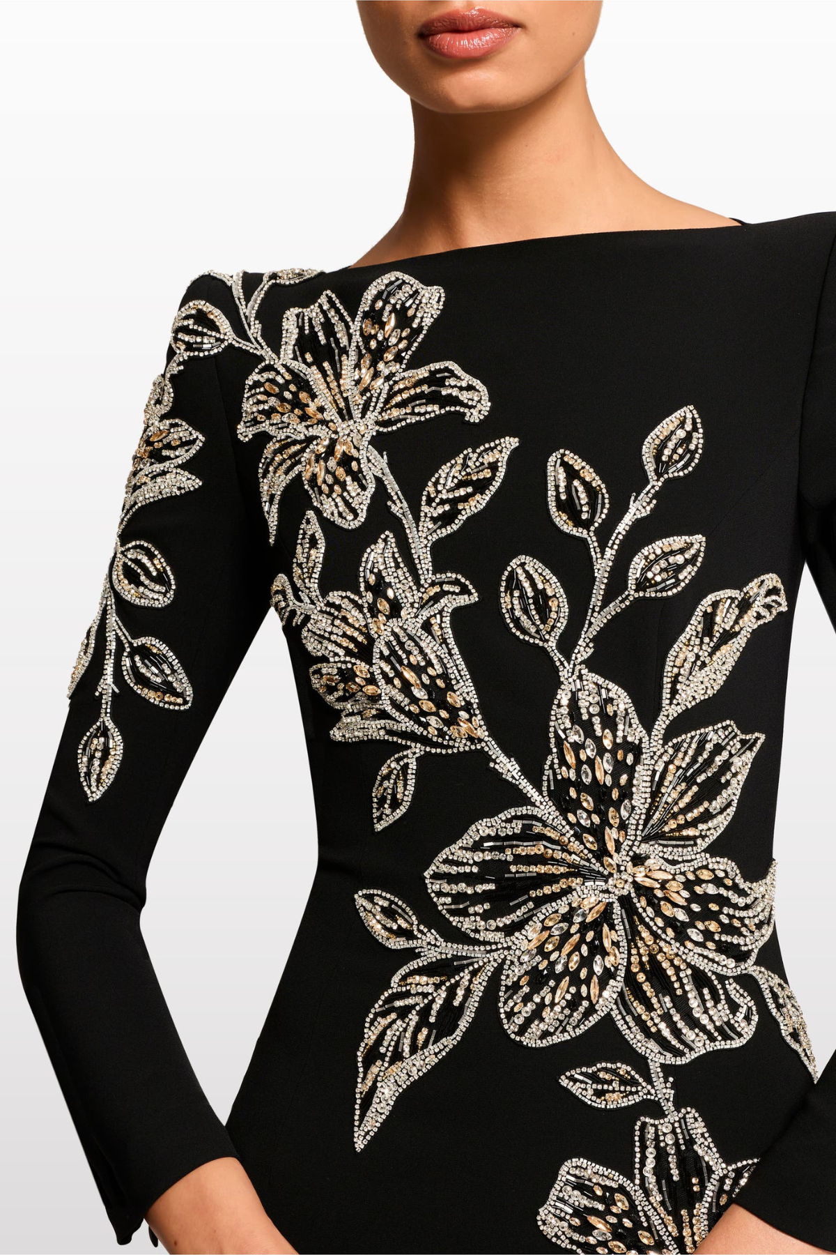 Orphra Floral Embellished Maxi Dress - Black