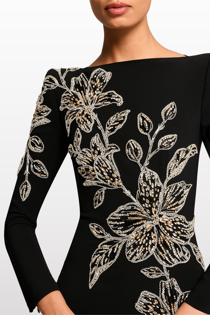 Orphra Floral Embellished Maxi Dress - Black