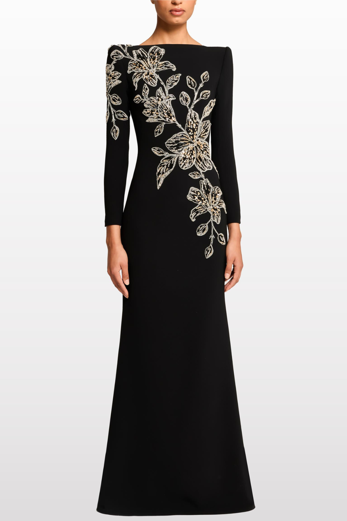 Orphra Floral Embellished Maxi Dress - Black