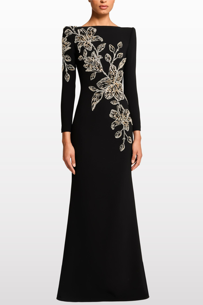 Orphra Floral Embellished Maxi Dress - Black