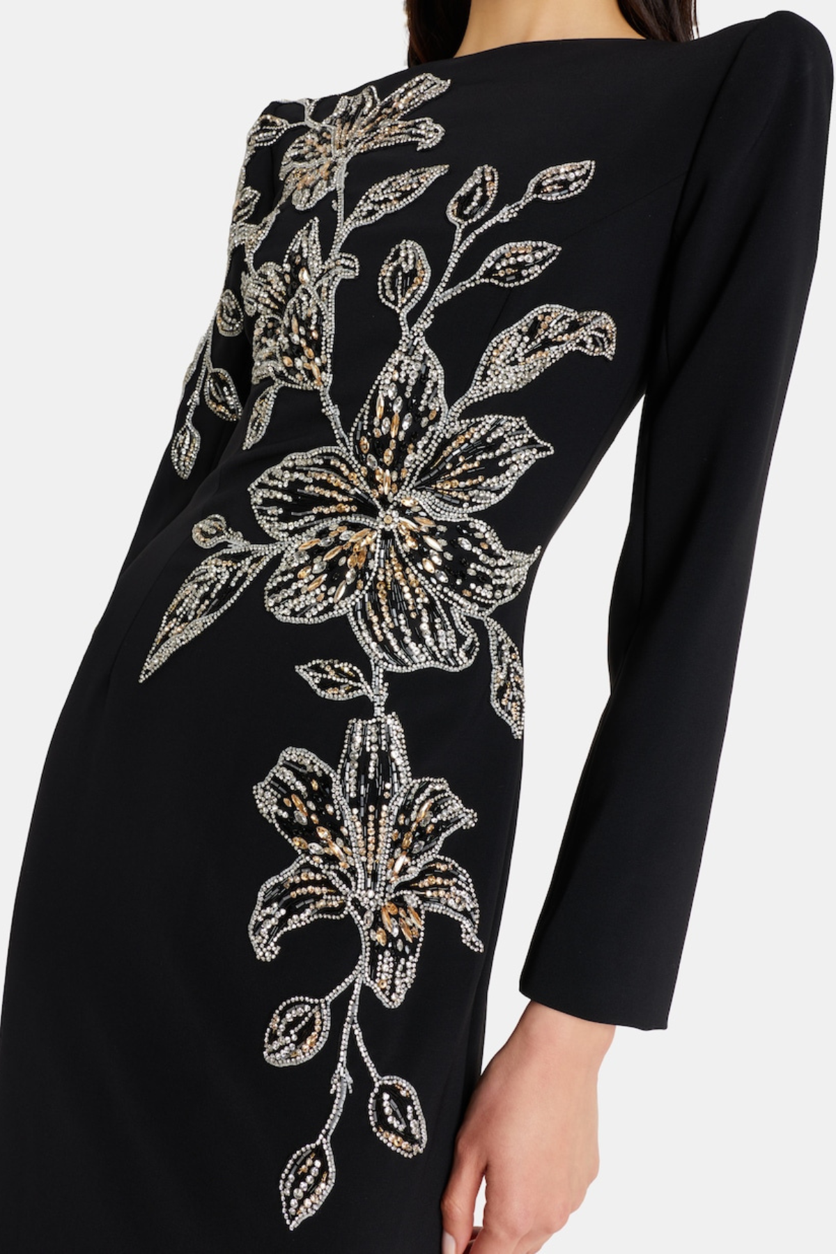 Orphra Floral Embellished Maxi Dress - Black