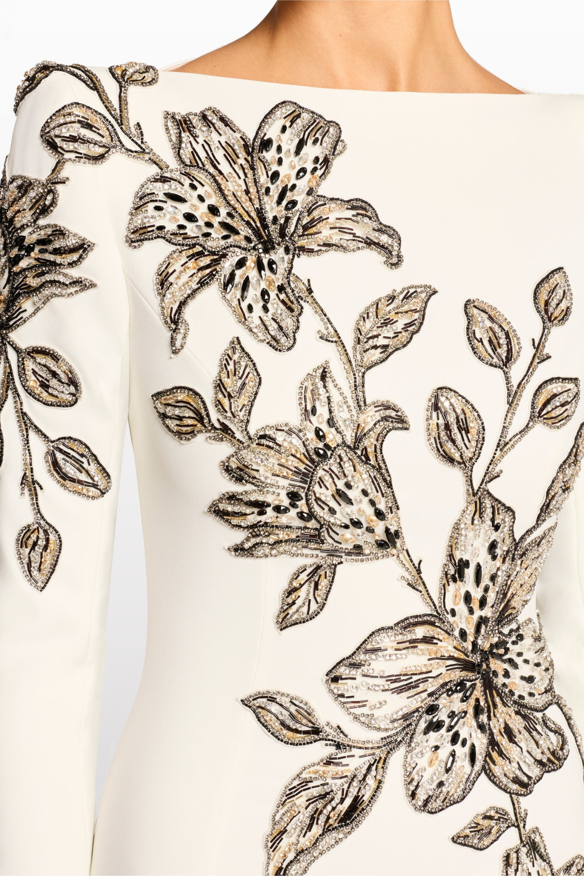 Orphra Floral Embellished Maxi Dress - White