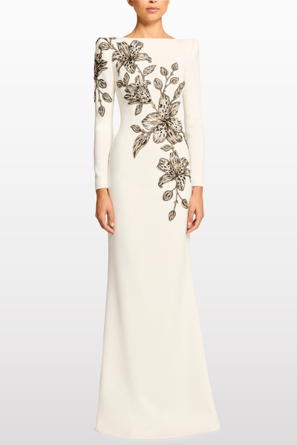 Orphra Floral Embellished Maxi Dress - White