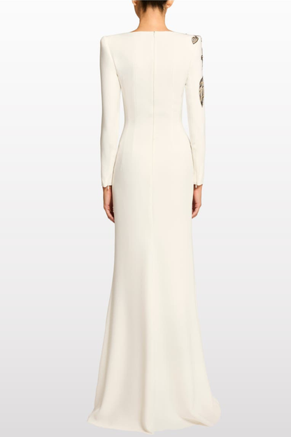 Orphra Floral Embellished Maxi Dress - White
