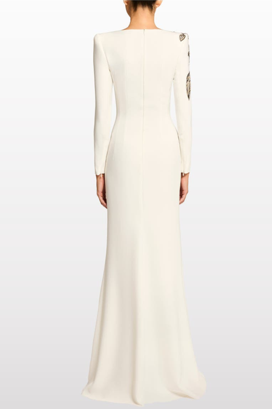 Orphra Floral Embellished Maxi Dress - White