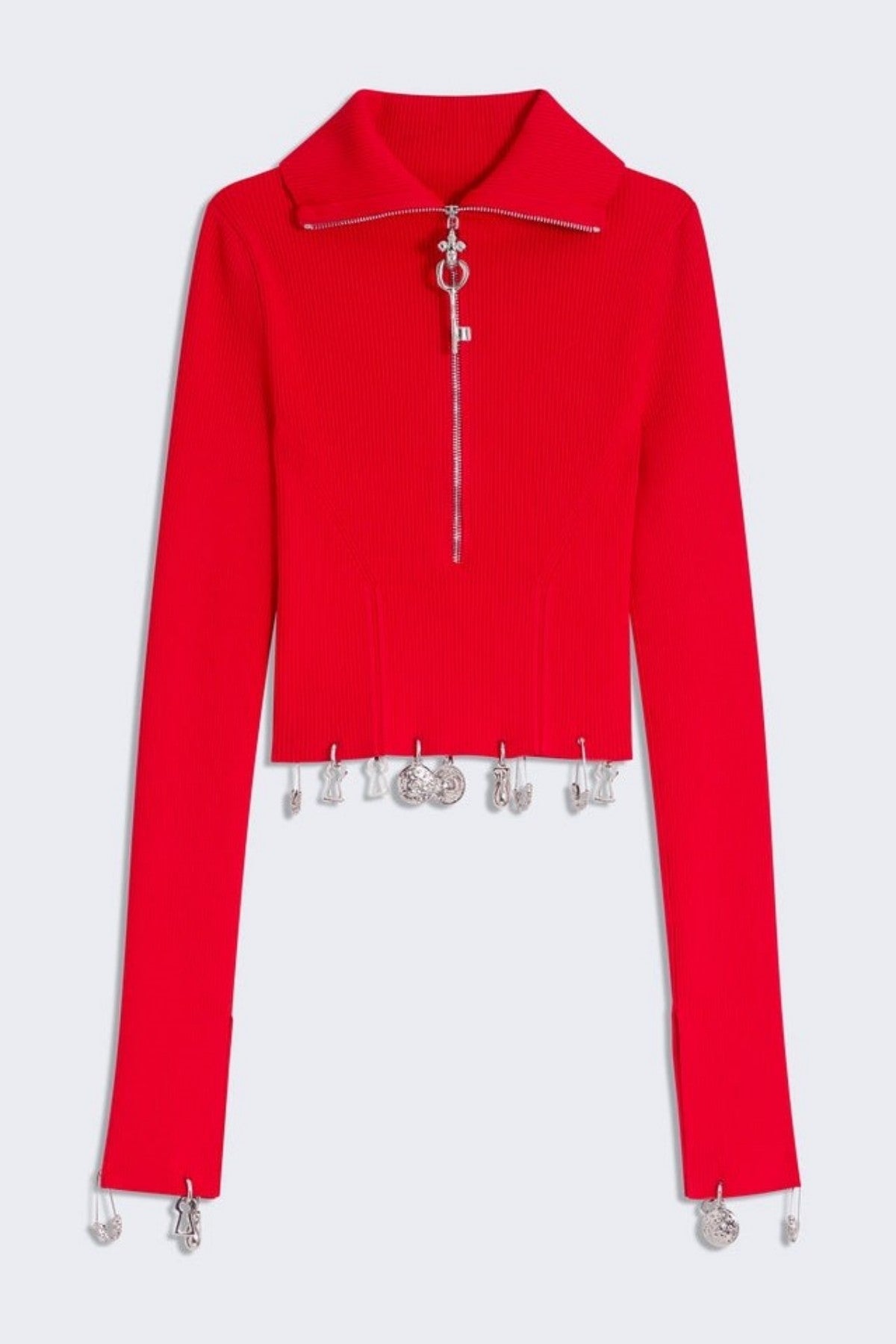 Ortiza Metal Embellished Knit Top & Midi Skirt Set - Red