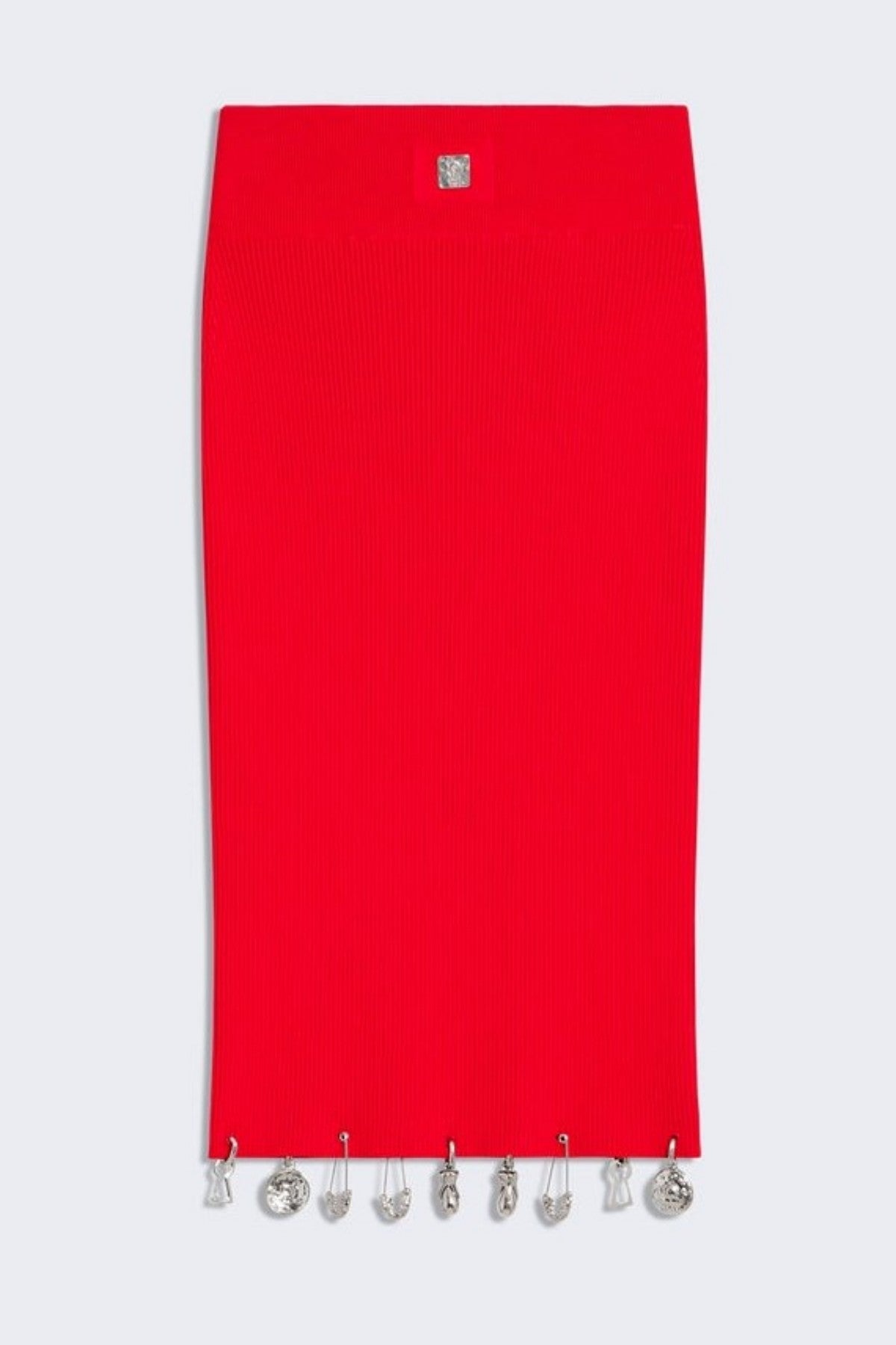 Ortiza Metal Embellished Knit Top & Midi Skirt Set - Red