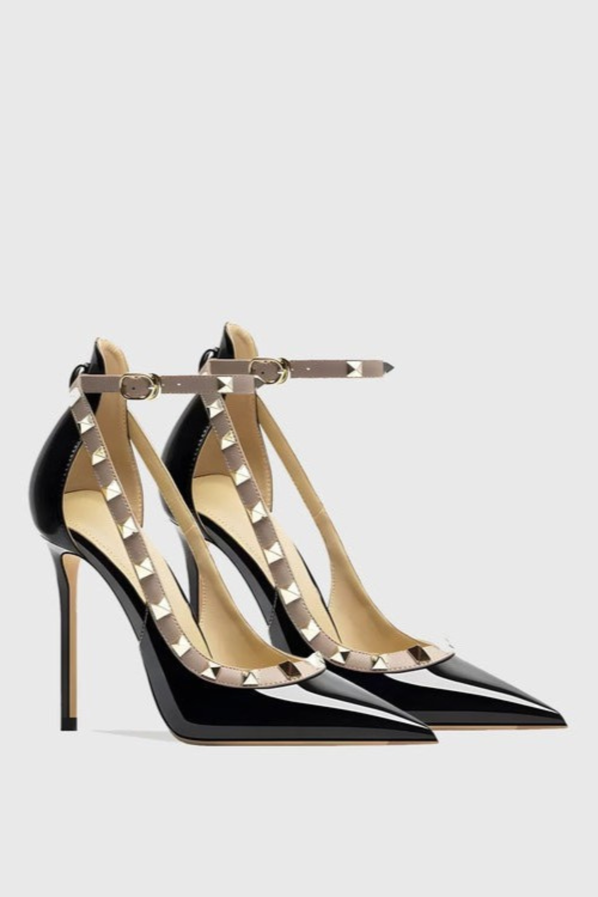 Osanya Rivet Embellished Strap Cutout Pumps  - Black