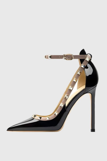 Osanya Rivet Embellished Strap Cutout Pumps  - Black