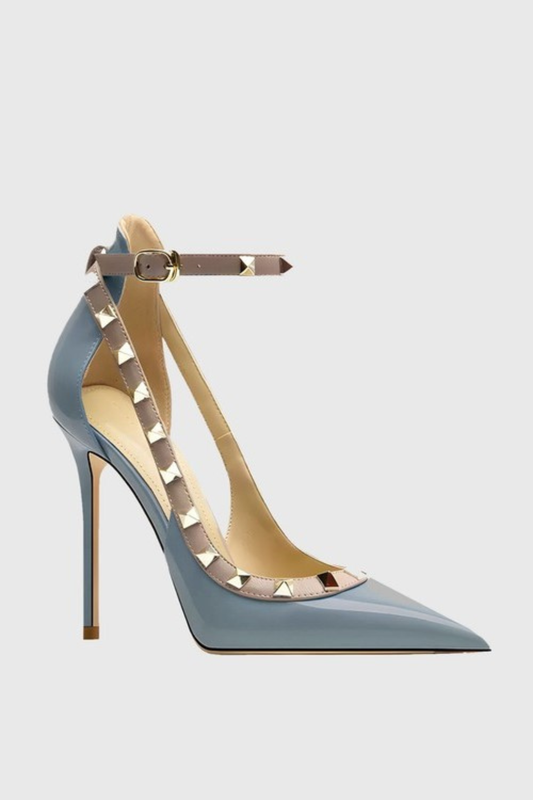 Osanya Rivet Embellished Strap Cutout Pumps  - Blue