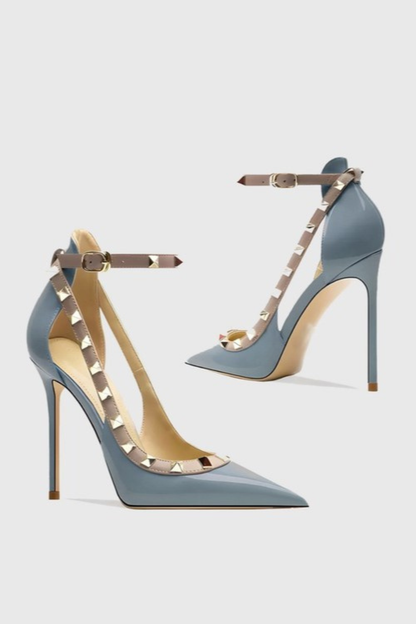 Osanya Rivet Embellished Strap Cutout Pumps  - Blue