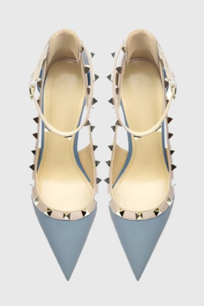 Osanya Rivet Embellished Strap Cutout Pumps  - Blue