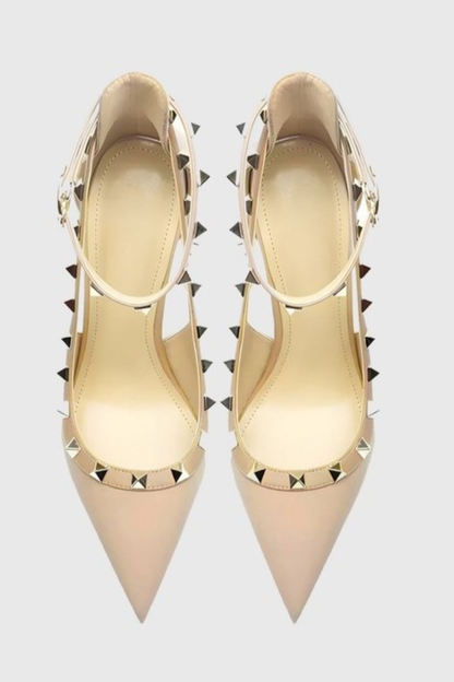 Osanya Rivet Embellished Strap Cutout Pumps  - Nude
