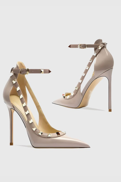 Osanya Rivet Embellished Strap Cutout Pumps  - Pink