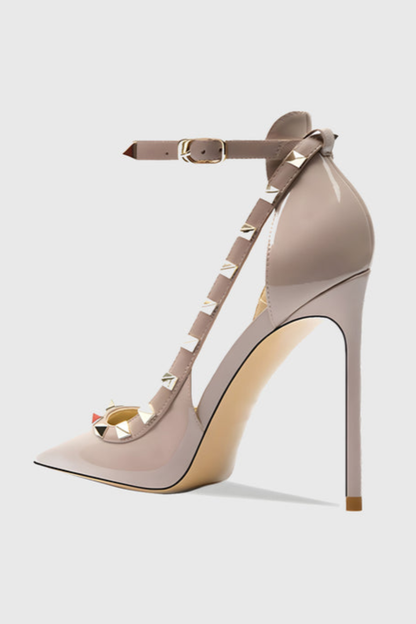 Osanya Rivet Embellished Strap Cutout Pumps  - Pink