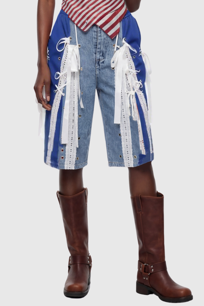 Ossie Bow Panel Midi Jeans - Blue