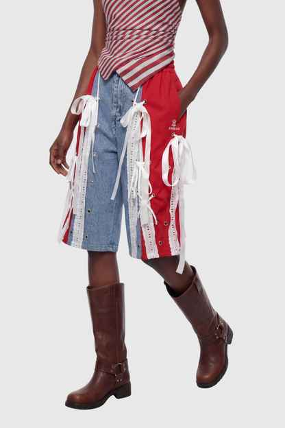 Ossie Bow Panel Midi Jeans - Red