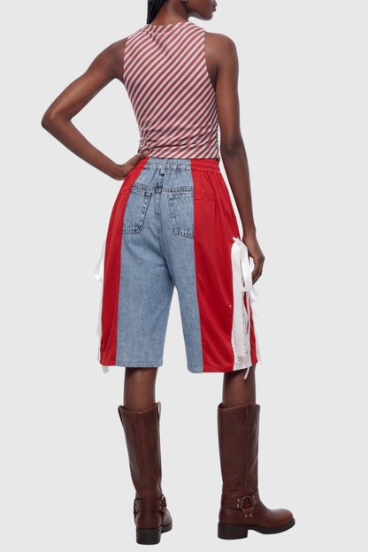 Ossie Bow Panel Midi Jeans - Red
