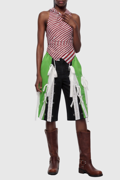 Ossie Bow Panel Midi Jeans - Green