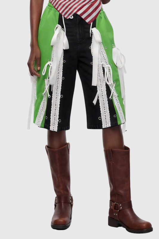 Ossie Bow Panel Midi Jeans - Green