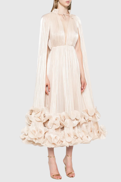 Othniel Cape Ruffle Midi Dress - Beige
