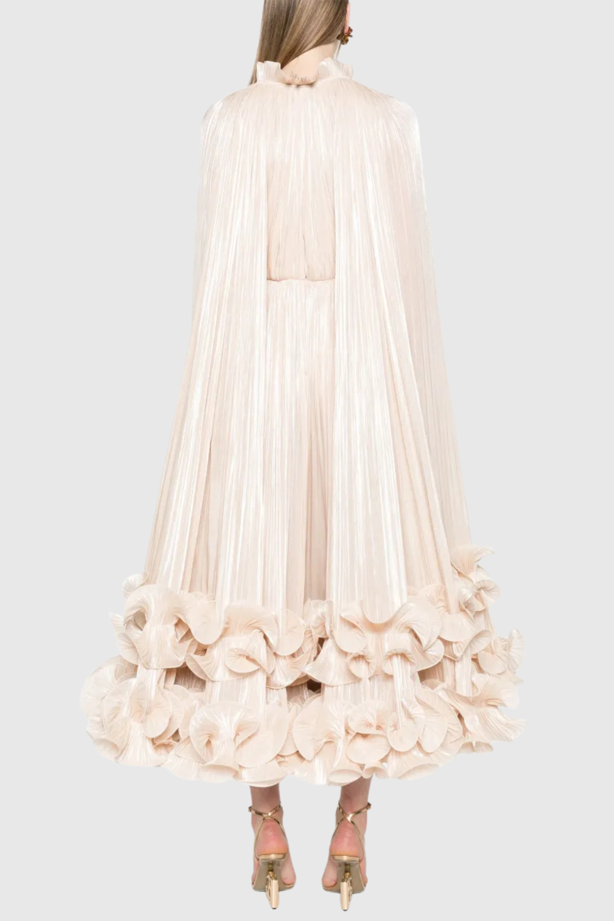 Othniel Cape Ruffle Midi Dress - Beige
