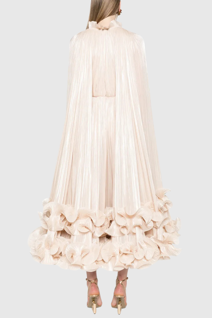 Othniel Cape Ruffle Midi Dress - Beige