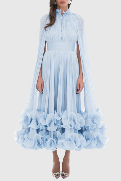 Othniel Cape Ruffle Midi Dress - Blue