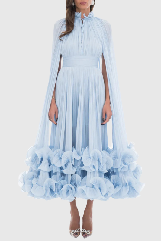 Othniel Cape Ruffle Midi Dress - Blue