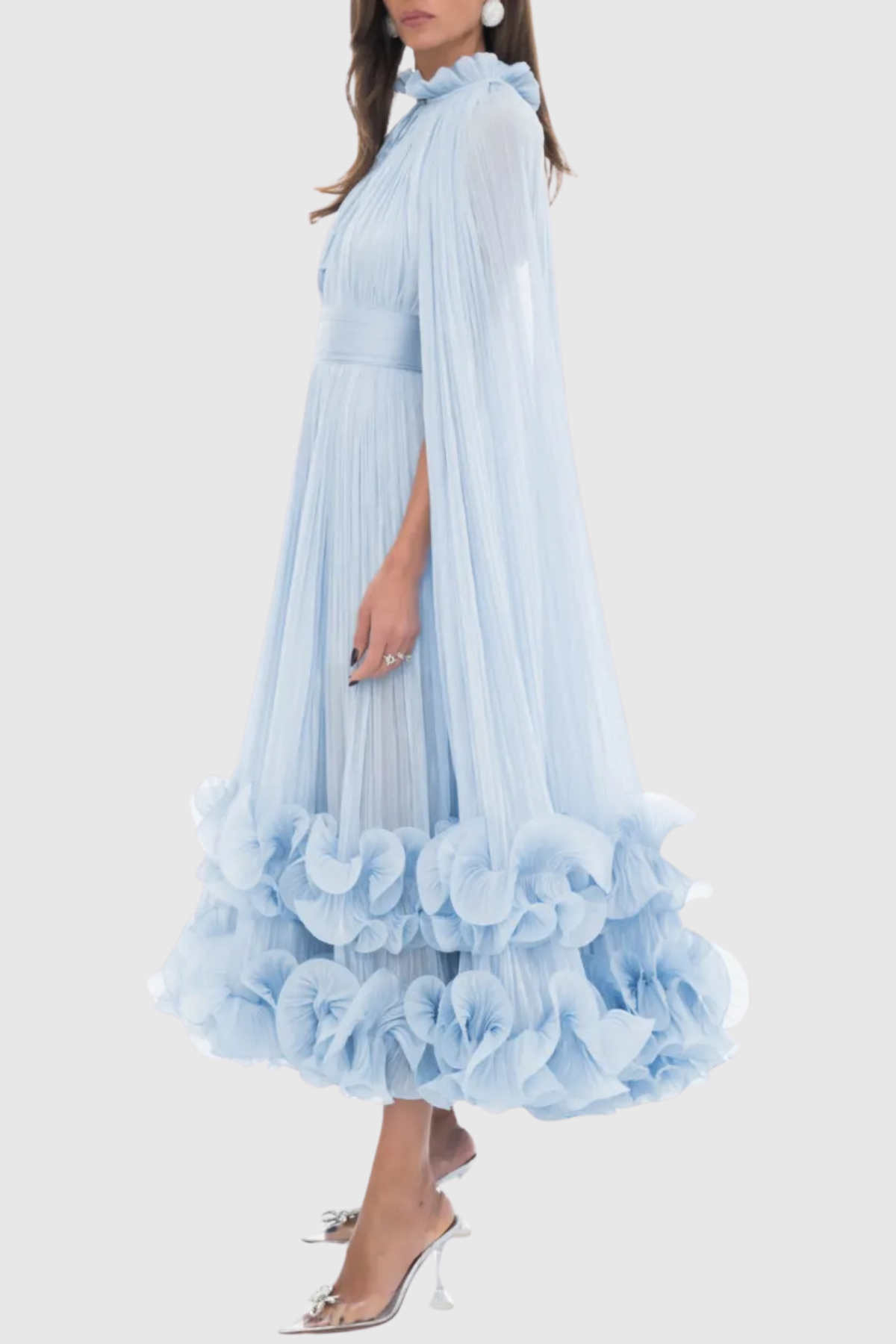 Othniel Cape Ruffle Midi Dress - Blue