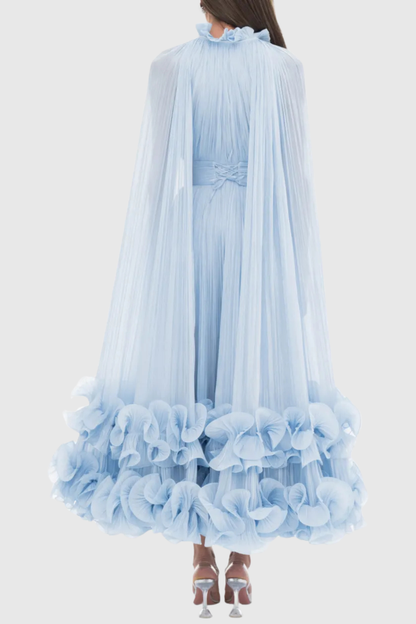 Othniel Cape Ruffle Midi Dress - Blue