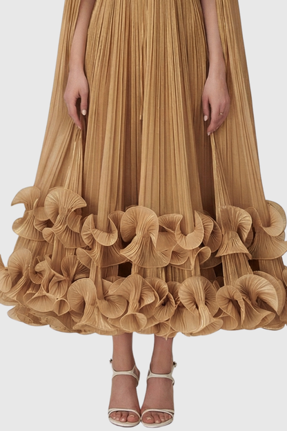 Othniel Cape Ruffle Midi Dress - Gold